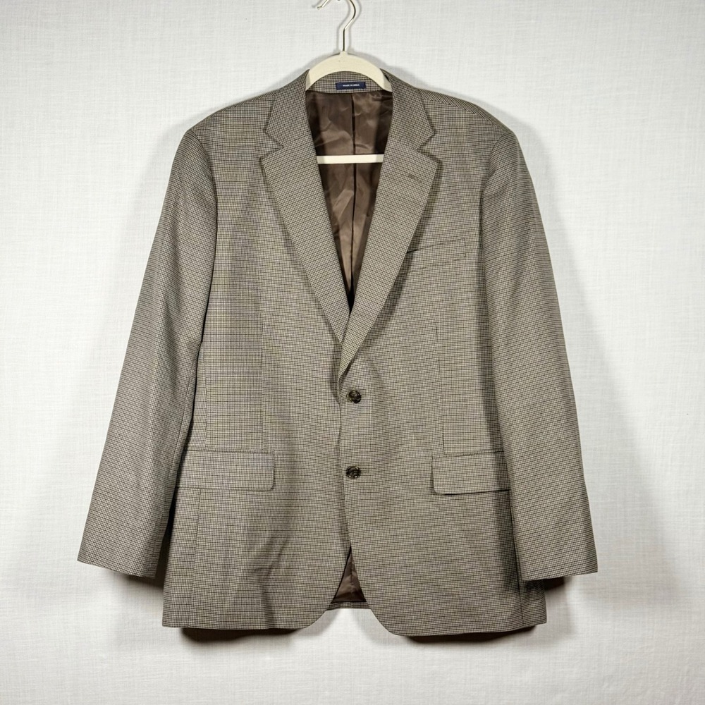 Stafford Mens Blazer 42R Classic Fit Year Round Houndstooth Sport Coat Brown